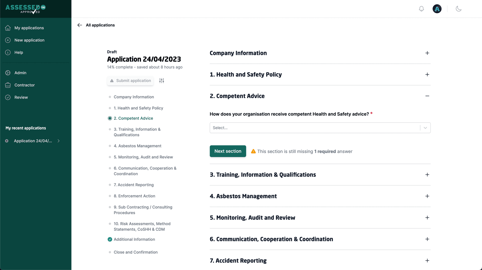 Assessed for SSG - is a fully dynamic form and assessment platform screenshot