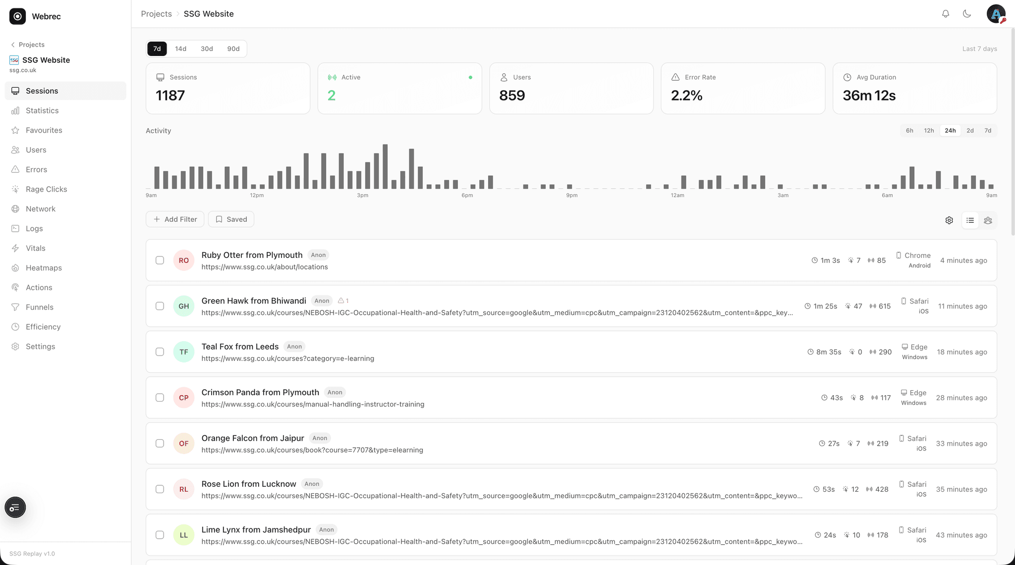 Webrec - is a session recording and product analytics platform screenshot