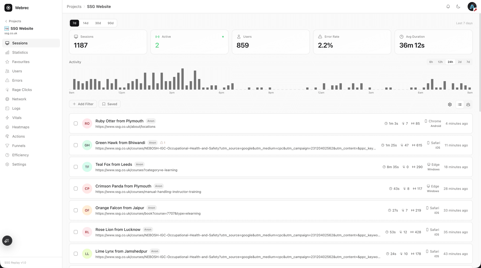 Webrec - is a session recording and product analytics platform screenshot